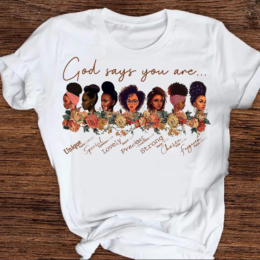 European and American Foreign Trade Feminism God Says You Are Black Girl Print Short Sleeve T-Shirt