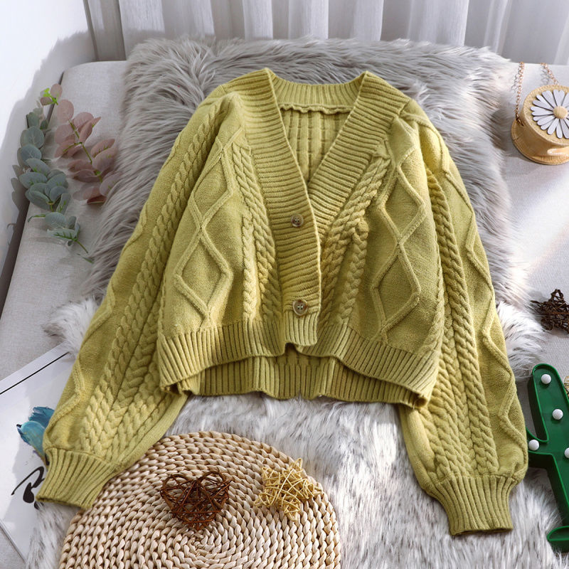 European and American short small knitted cardigan high waist small sweater jacket