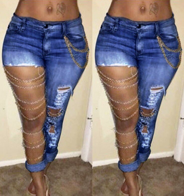 Europe and the United States exaggerated big hole jeans women's pants