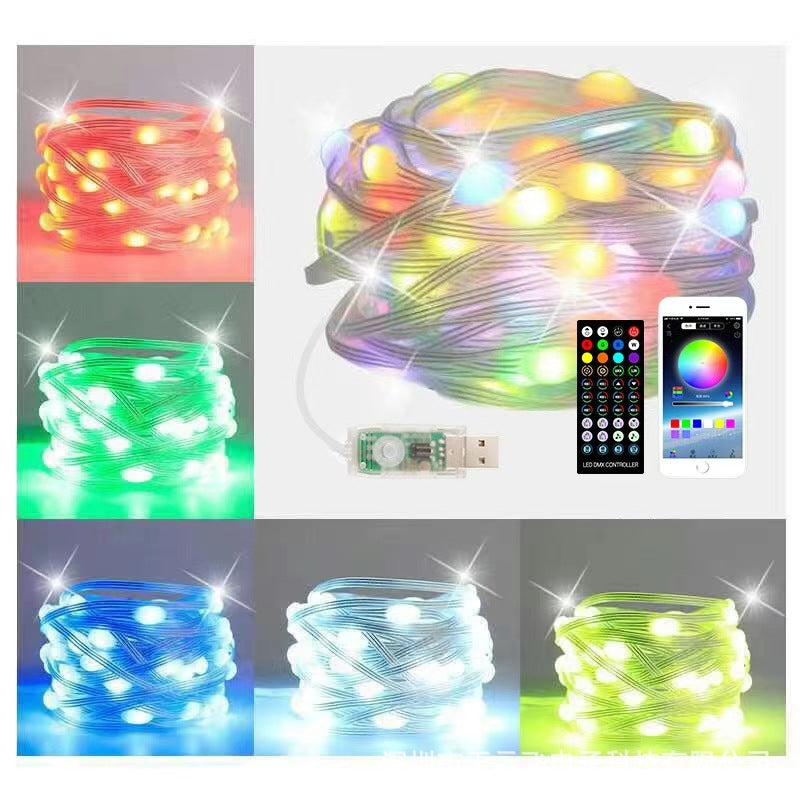 New mobile phone APP Happy running water string lights point-controlled three-wire Bluetooth USB copper wire string lights Christmas music sound control lights