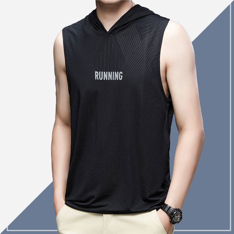 Sports vest men's hooded fitness running basketball sleeveless t-shirt quick-drying vest thin ice silk vest