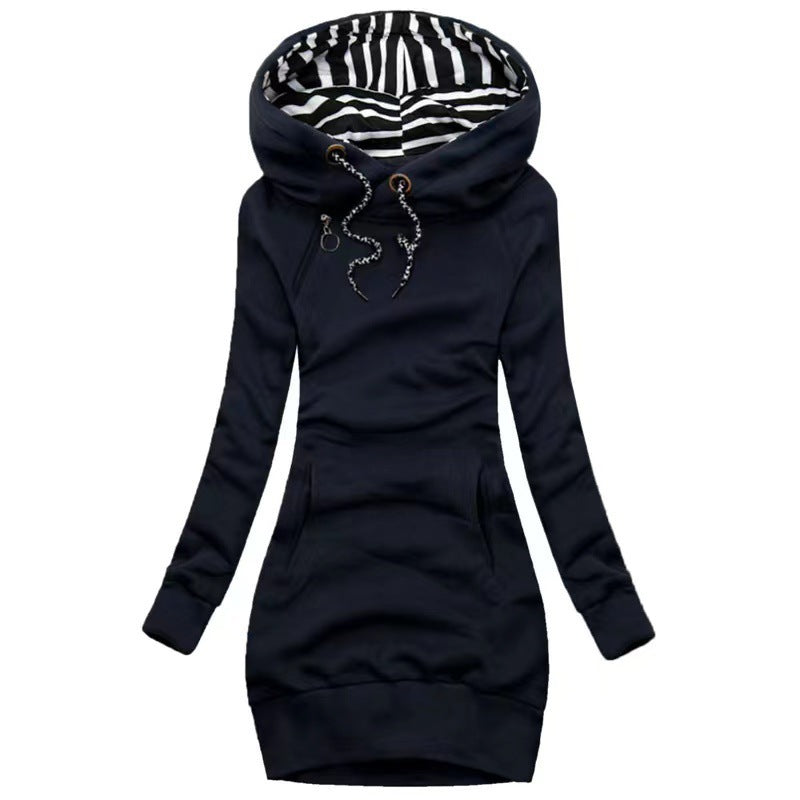 European and American cross-border mid-length women's new slim sweater slim casual autumn and winter fashion hooded coat