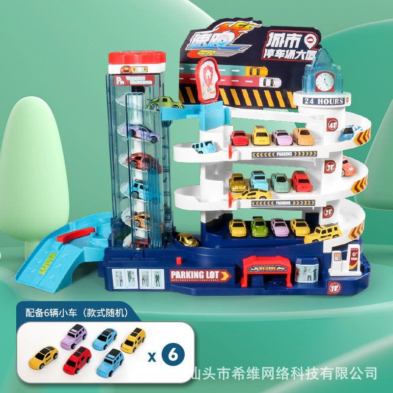 Children's car breakthrough adventure dinosaur Panshan highway multi-storey car building 2 in 1 educational rail car toy