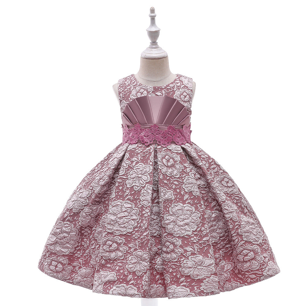 Children's dress heavy industry printing long-sleeved show birthday princess dress