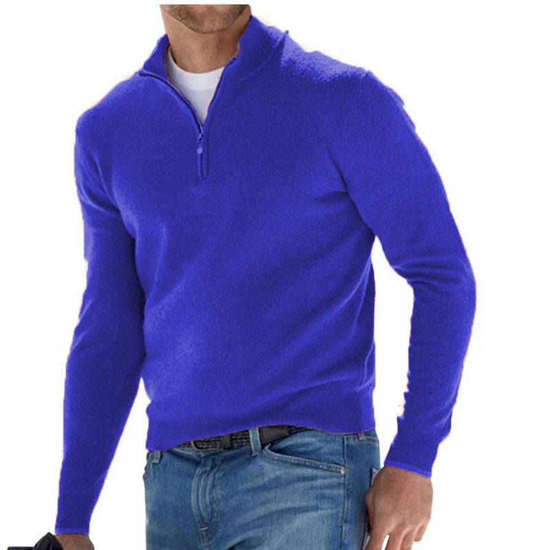 European and American long-sleeved V-neck cashmere zipper men's casual top polo shirt