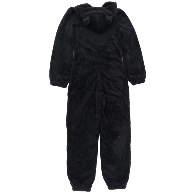 New cross-border plus plush thick plush jumpsuit hooded pajamas parent-child wear