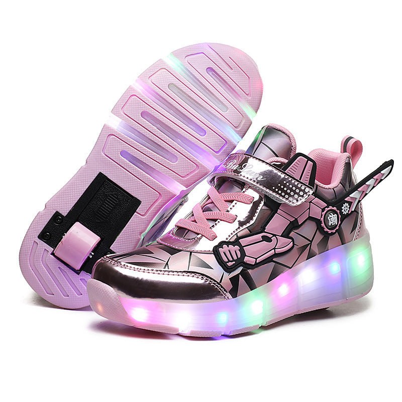 Cross-border e-commerce two-wheeled walking shoes LED hair smooth roller shoes outdoor sports skates colorful roller shoes