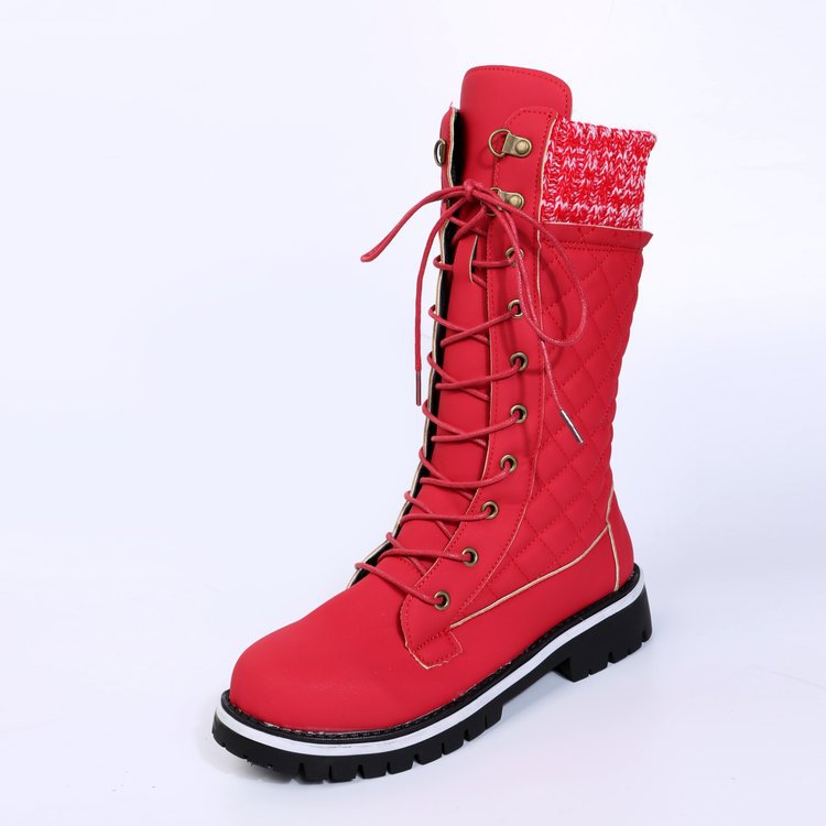 Solid color snow boots women's mid-tube flat heel side zipper round head Martin boots