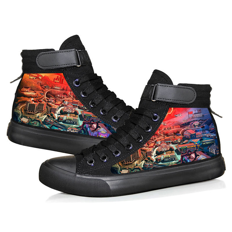 American TV series Stranger Things 4 around 3D digital printing shoes students high-top canvas shoes