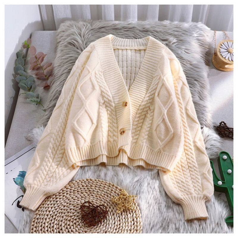 European and American short small knitted cardigan high waist small sweater jacket