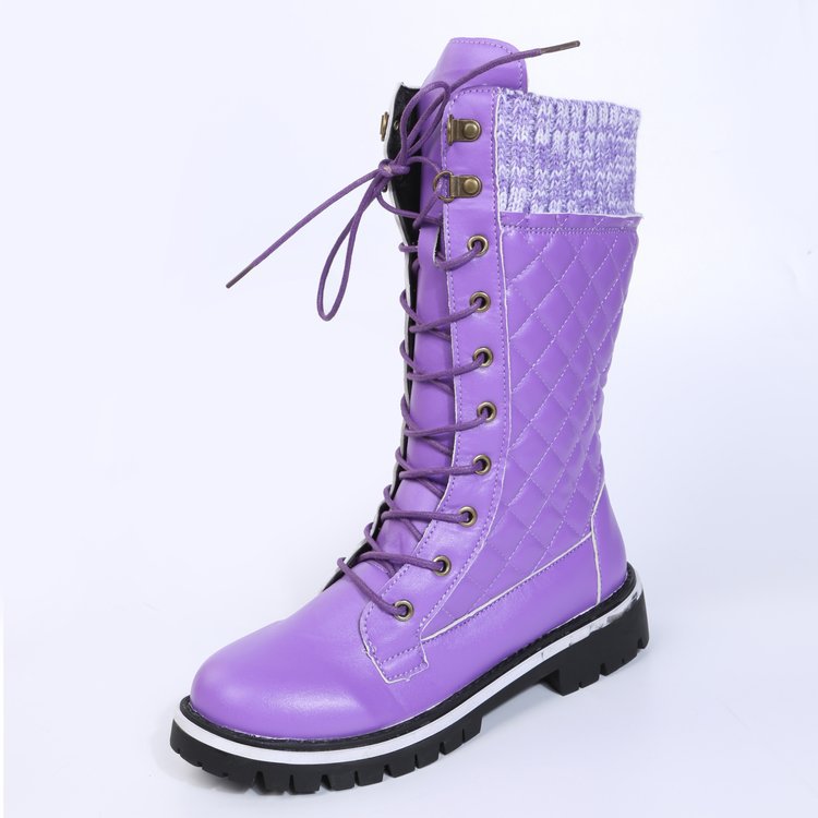 Solid color snow boots women's mid-tube flat heel side zipper round head Martin boots