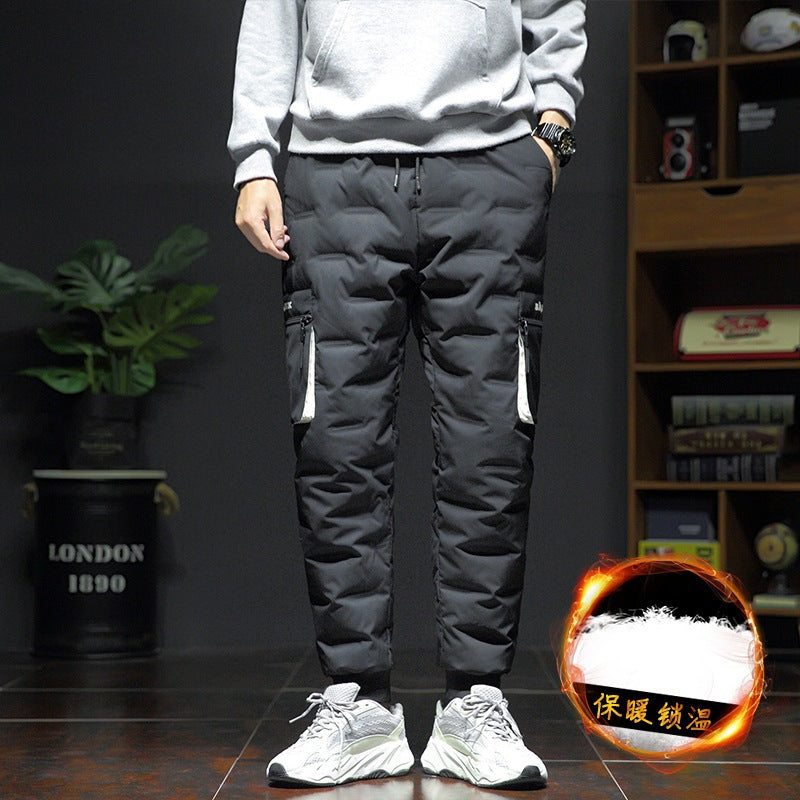 Men's Warm White Duck Down Youth Cold Resistant Loose Men's Casual Pants