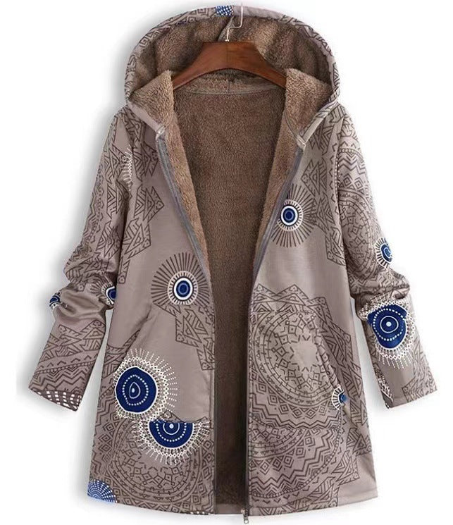 European and American printing circle large size casual fur zipper long-sleeved jacket