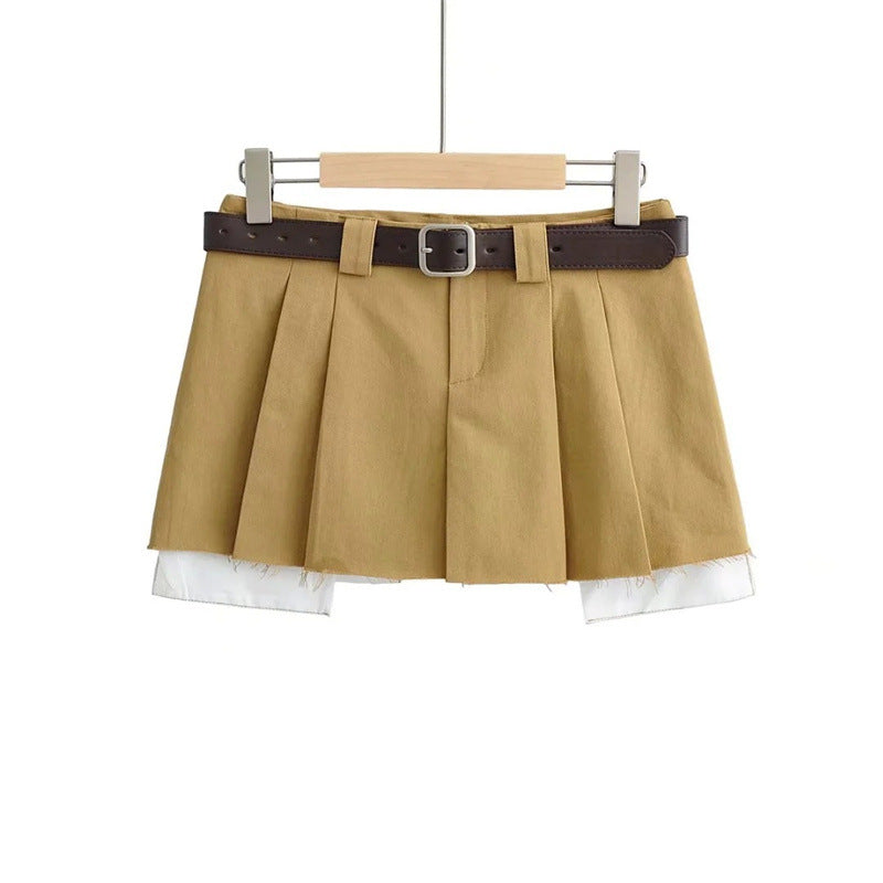 College style burr design tooling skirt sweet girl short skirt new metal buckle belt A-line skirt