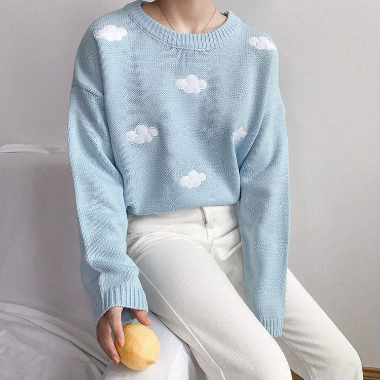 Korean version of the small fresh and sweet cloud loose pullover sweater long-sleeved knitted sweater top