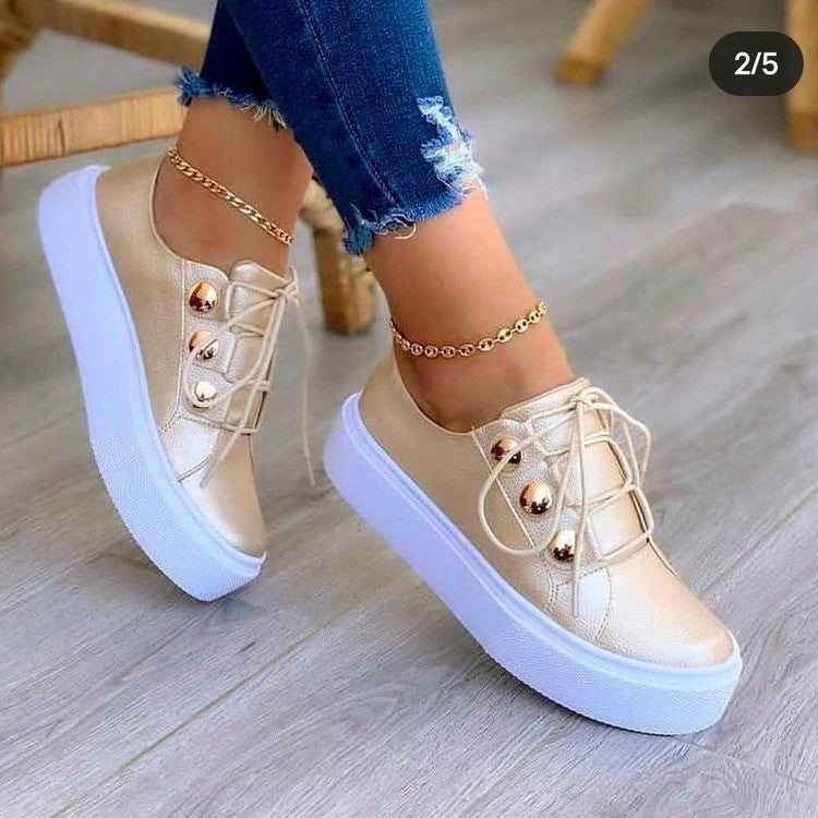 New women's single shoes flat heel casual fashion lace-up women's sneakers