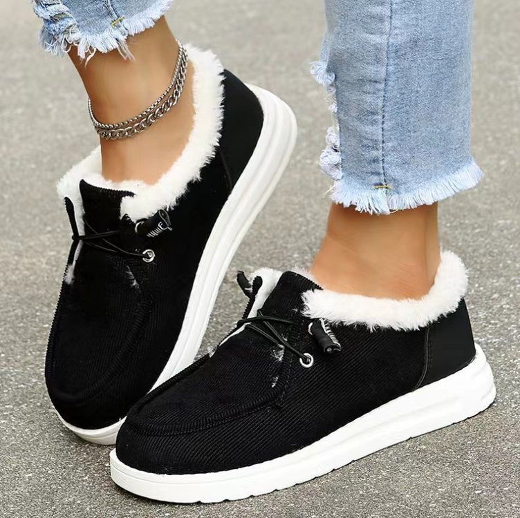 Snow boots women's fashion new style plus velvet thick non-slip wear-resistant cotton shoes peas shoes flat-bottomed lazy shoes