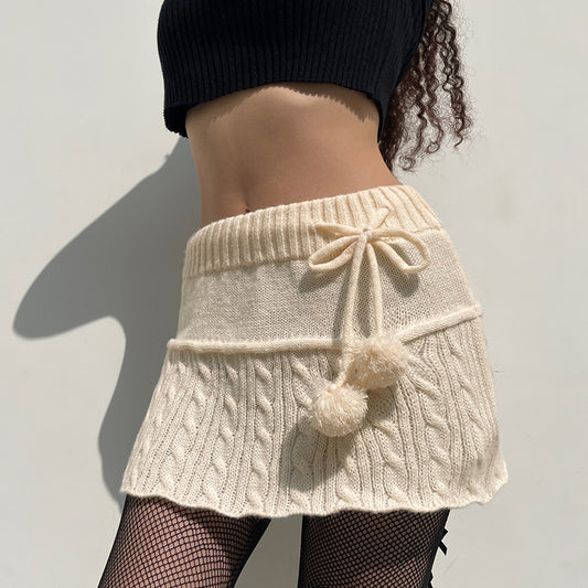 European and American fashion twist foreign trade age-reducing wool knitted skirt fur ball decoration commuter skirt