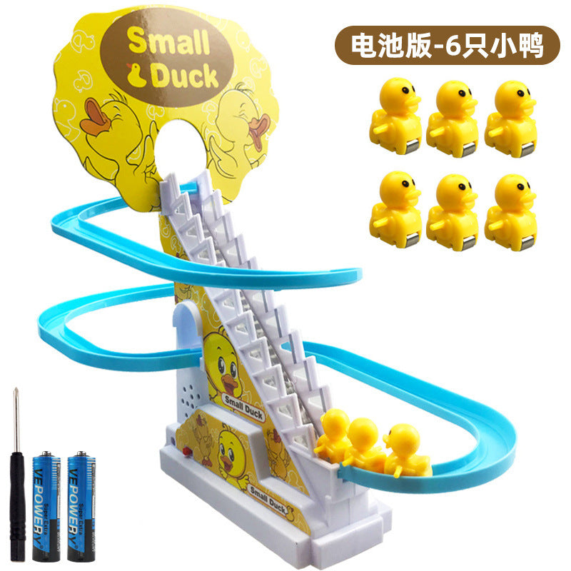 track duck climbing ladder slide toy cute little duck automatically climbing stairs light music