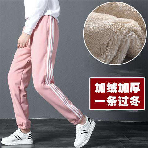 Plus velvet thickened warm sports imitation lamb velvet pants ladies students Korean version of harem pants