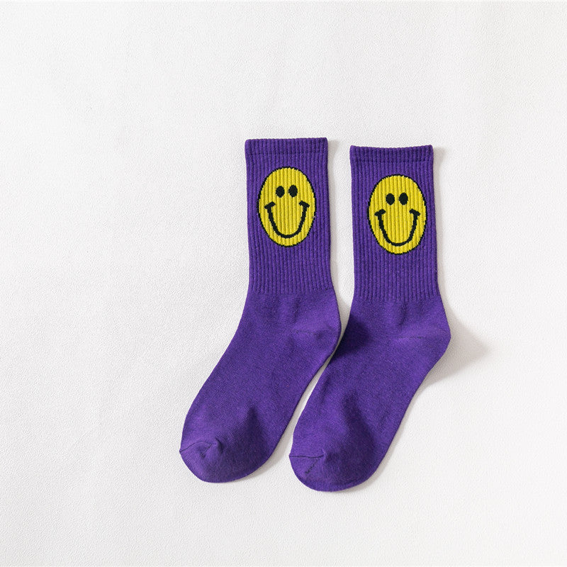 Mid-tube socks women's new thin section women's socks candy-colored cartoon smiling face piles of socks