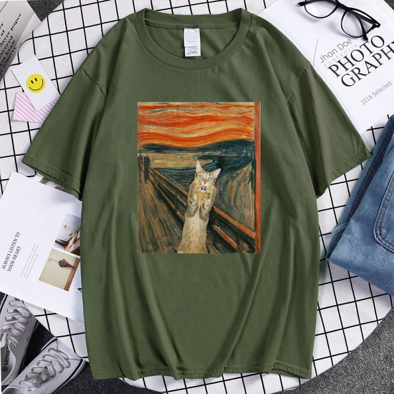 The Scream Art Style Retort Cat Prints Man T-shirtimplicity