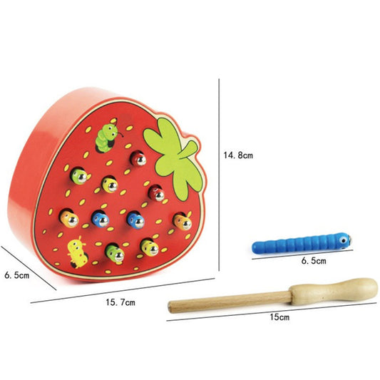 Magnetic catching bug game early education toy 1/2/3 year old hand-eye coordination bug eating apple strawberry fluke tabletop game