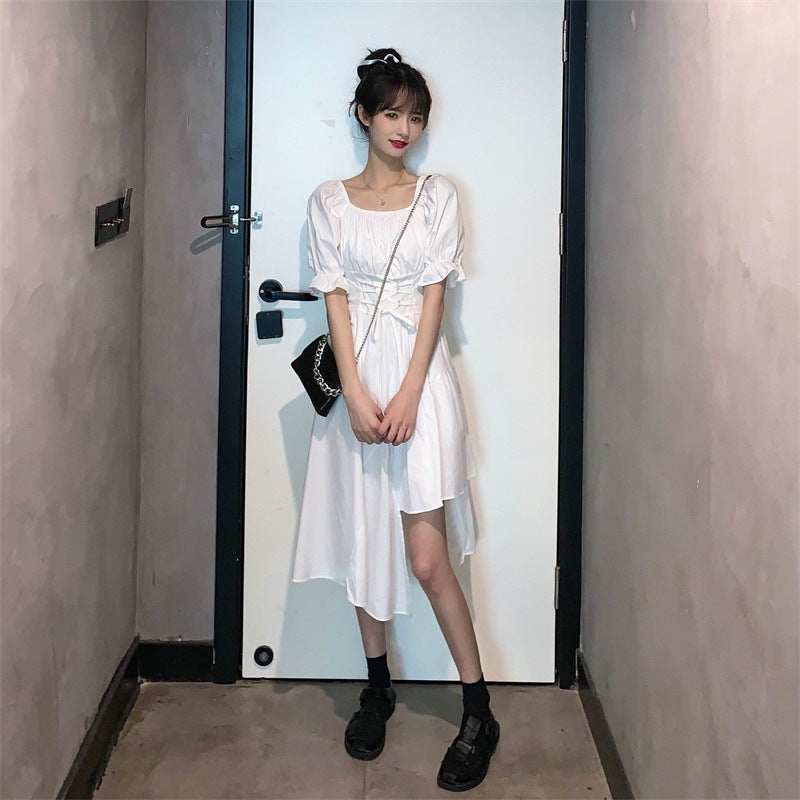 Puff sleeve irregular dress girl summer dress