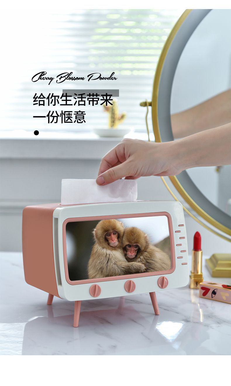 TV tissue box multifunctional retro household living room tissue storage box creative paper mobile phone holder