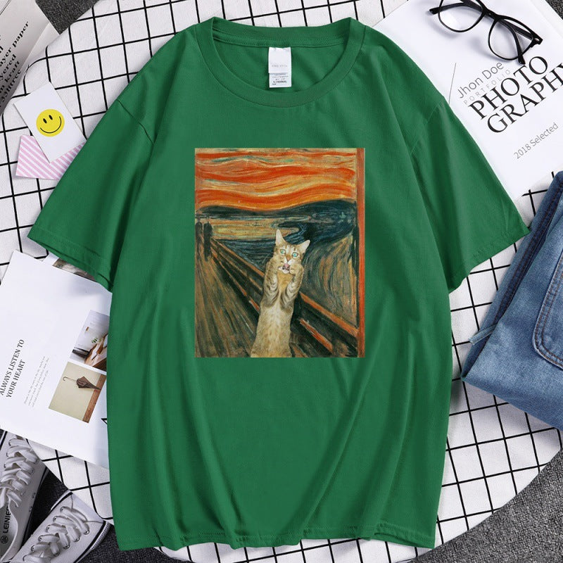 The Scream Art Style Retort Cat Prints Man T-shirtimplicity