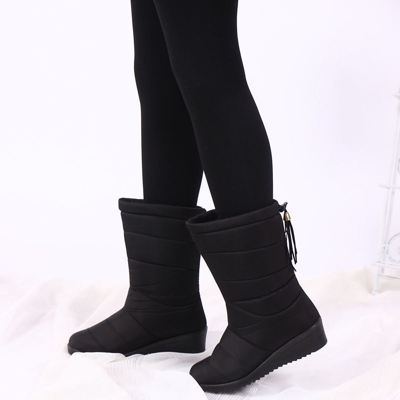 Fashion mid-tube thick-soled waterproof non-slip plus velvet warm thick cotton shoes