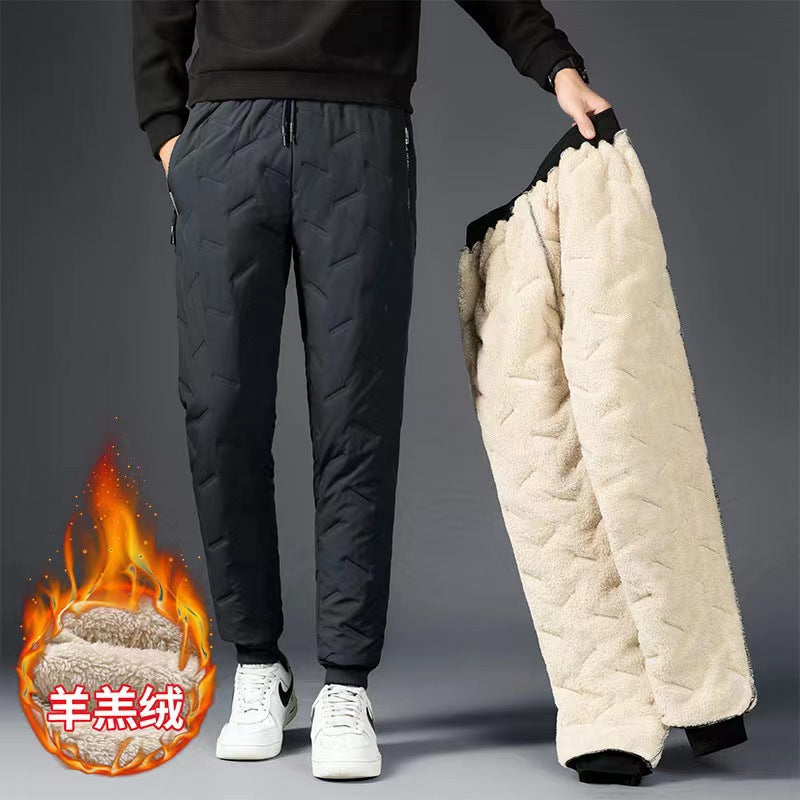 Men's Plush Thickened Pants Outdoor Warm Down Cotton Pants Sherpa Cashmere Large Size Men's Pants