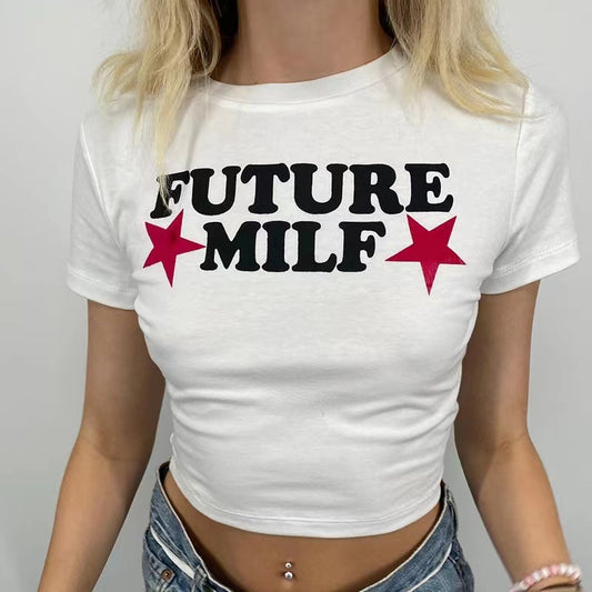 European and American style women's clothing trend short tight-fitting letter printing T-shirt