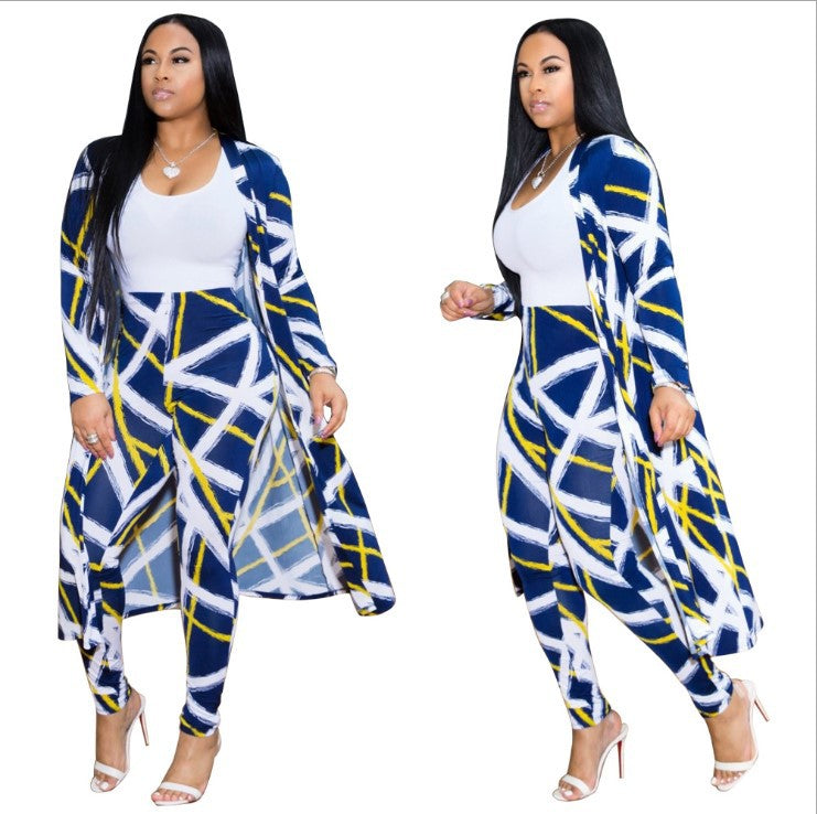 European and American cross-border exclusive long-sleeved printed jacket cloak leggings two-piece