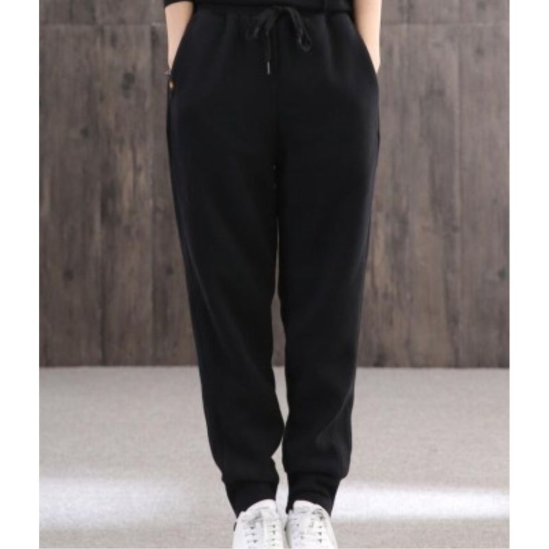 Cotton plus velvet sports pants women's thickened sweatpants large size casual pants loose and thin Korean style trousers