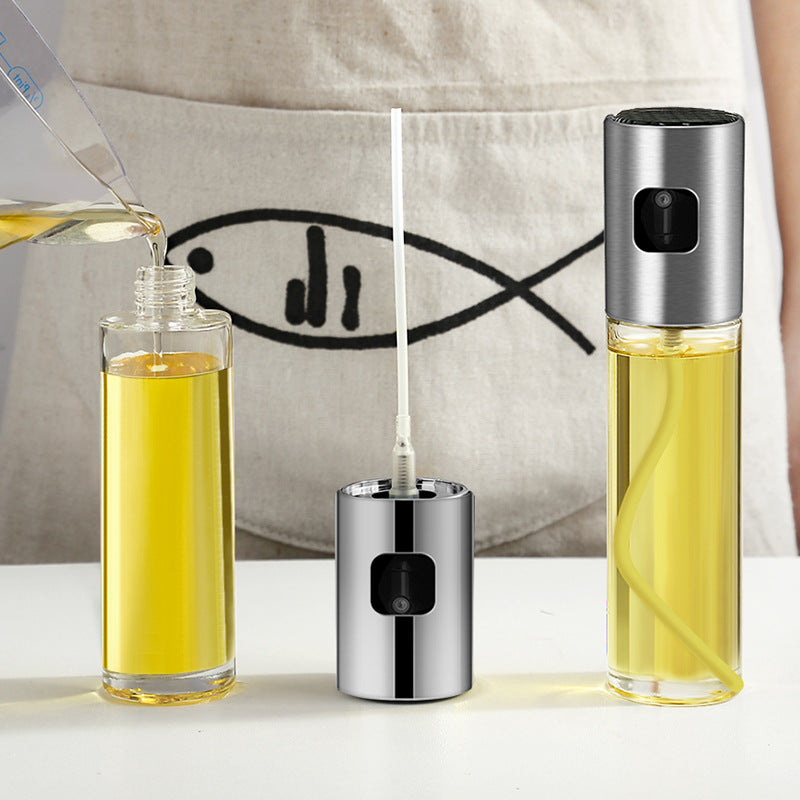 Push-type oil bottle, barbecue spray oil bottle, kitchen glass oil bottle, oil control bottle, oil spray bottle