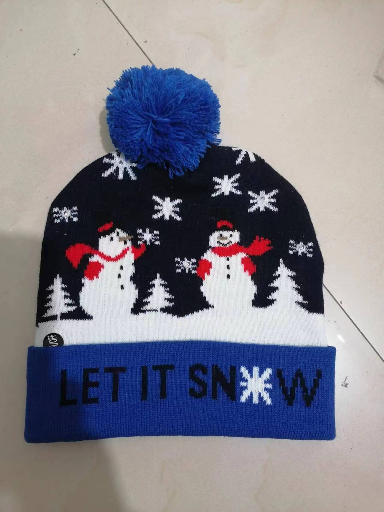 Christmas Decoration Luminous Christmas Hat Knitted LED Warm Adult Children Cartoon Printed Wool Hat