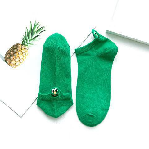 Pure color embroidery couple short boat socks cartoon cotton dog expression love love men and women personality trendy socks