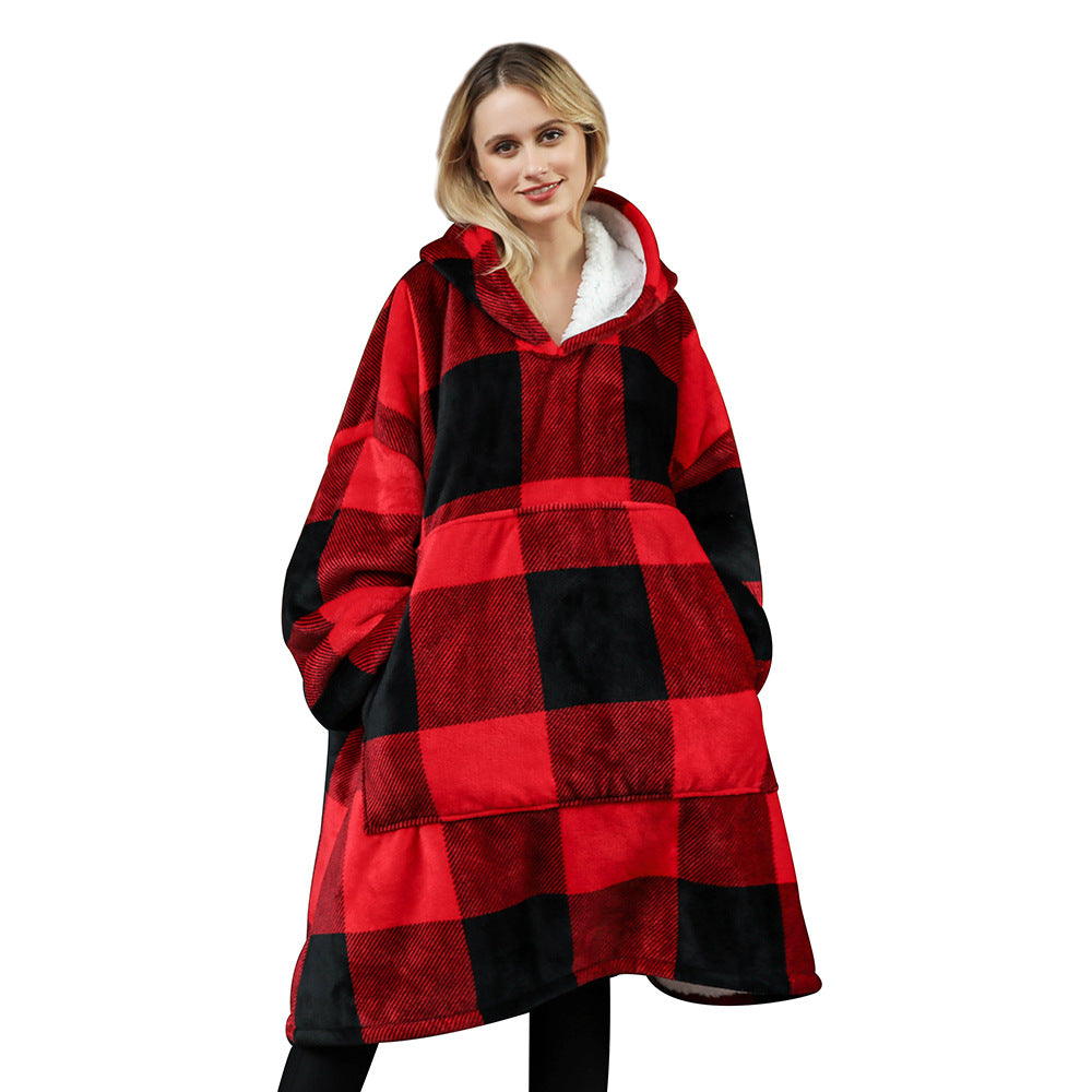 Cross-border double-layer TV lazy blanket hooded pullover sweater women cold protection and warm pajamas TV blanket