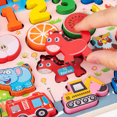 Montessori puzzle fishing logarithmic board toys kindergarten children's enlightenment spell inserting puzzle wooden toys