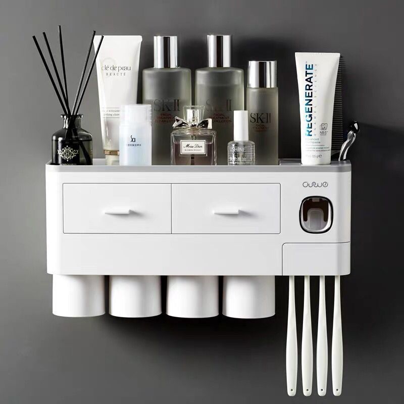 Toothbrush rack, punch-free mouthwash cup set, wall-mounted toothbrushing cup, wall-mounted toothpaste artifact, bathroom