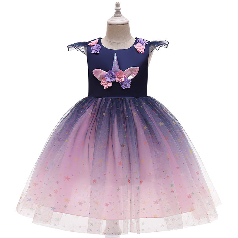 Children's clothing children's princess dress mesh unicorn Christmas dress