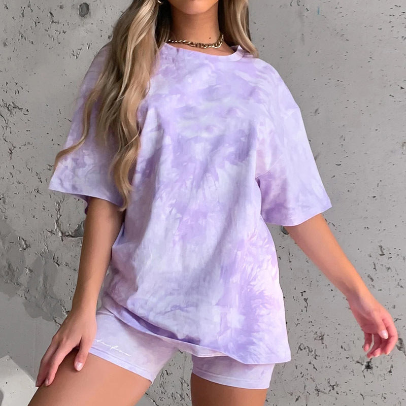 New women's home wear two-piece summer tie-dye printed short-sleeved pajamas