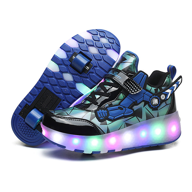 Cross-border e-commerce two-wheeled walking shoes LED hair smooth roller shoes outdoor sports skates colorful roller shoes