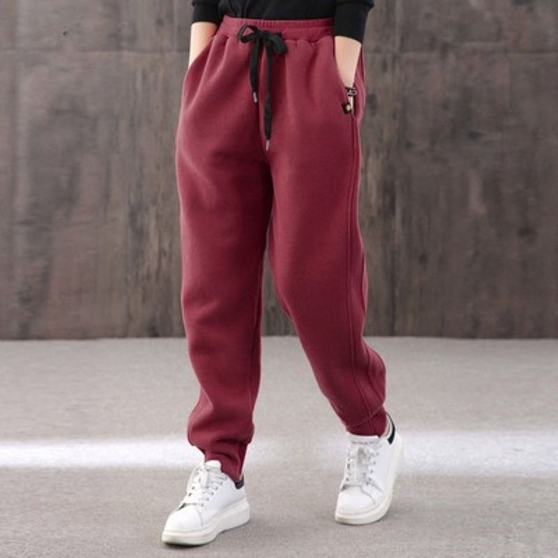 Cotton plus velvet sports pants women's thickened sweatpants large size casual pants loose and thin Korean style trousers