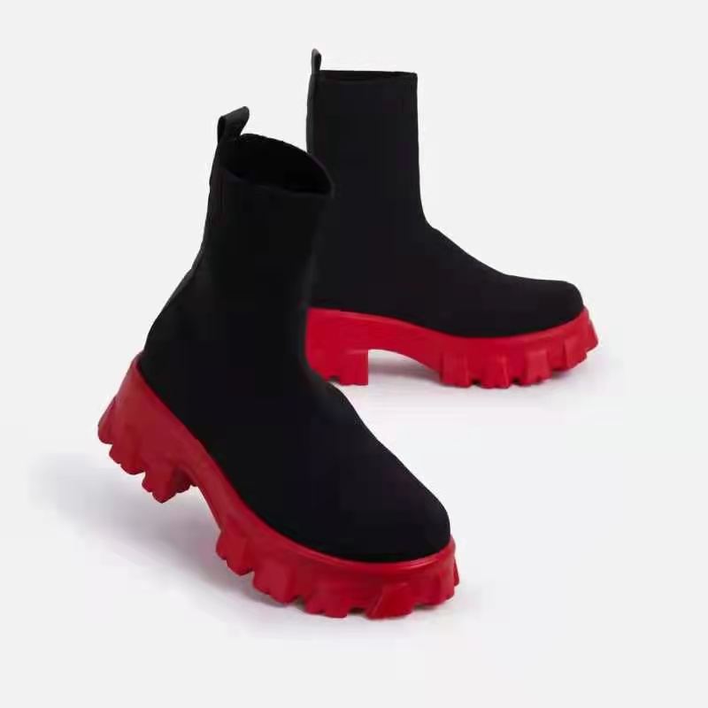 Plus velvet short boots women new medium tube thick-soled Martin boots women short tube net red boots