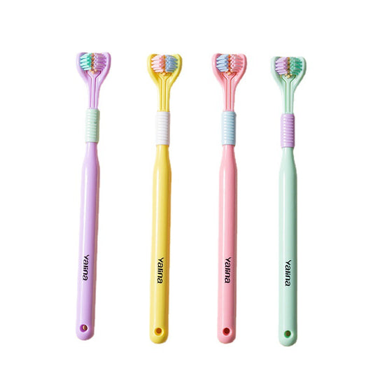 Yalina upgraded version three-sided toothbrush soft hair adult tongue scraping three-headed U-shaped macaron color