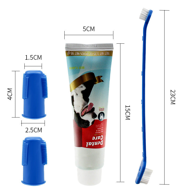 Dog toothbrush pet toothpaste set in addition to bad breath and anti-calculus pet toothbrush four-piece set