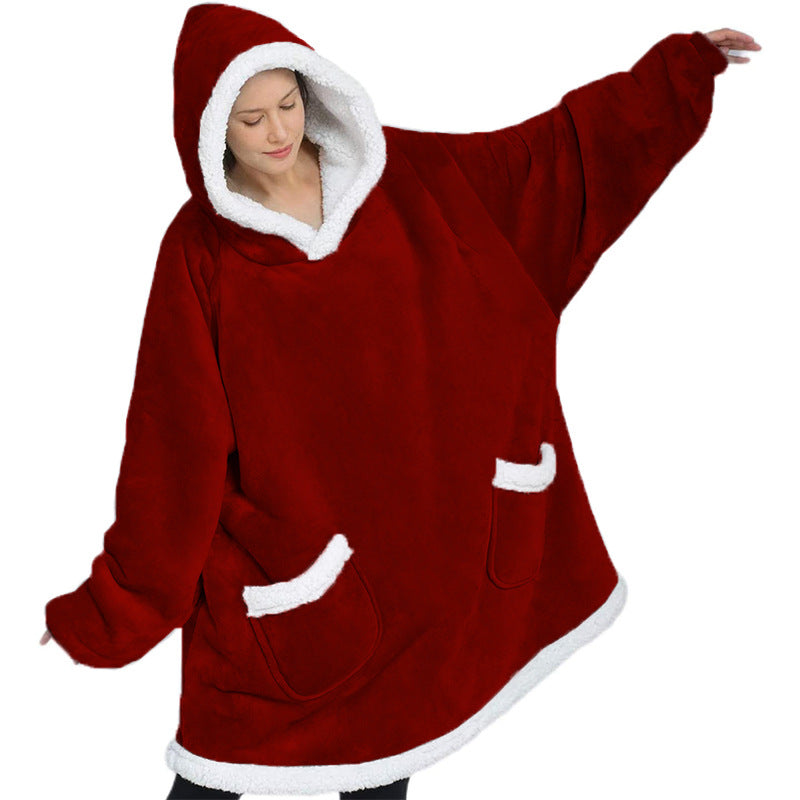 Lazy pullover pajamas women's warm clothes lamb velvet hugging hoodie TV cold clothing
