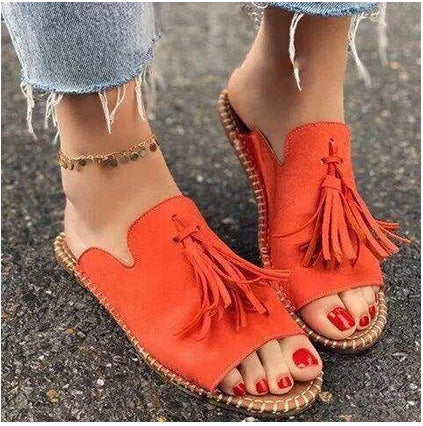 Women's sandals Beautiful Tassels Shoes for Women Gladiator Flat Sandals Female Slides Mules